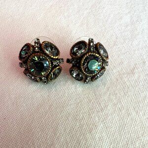 Oscar de la Renta Black Diamond Colored Cabochon Crystal Earrings